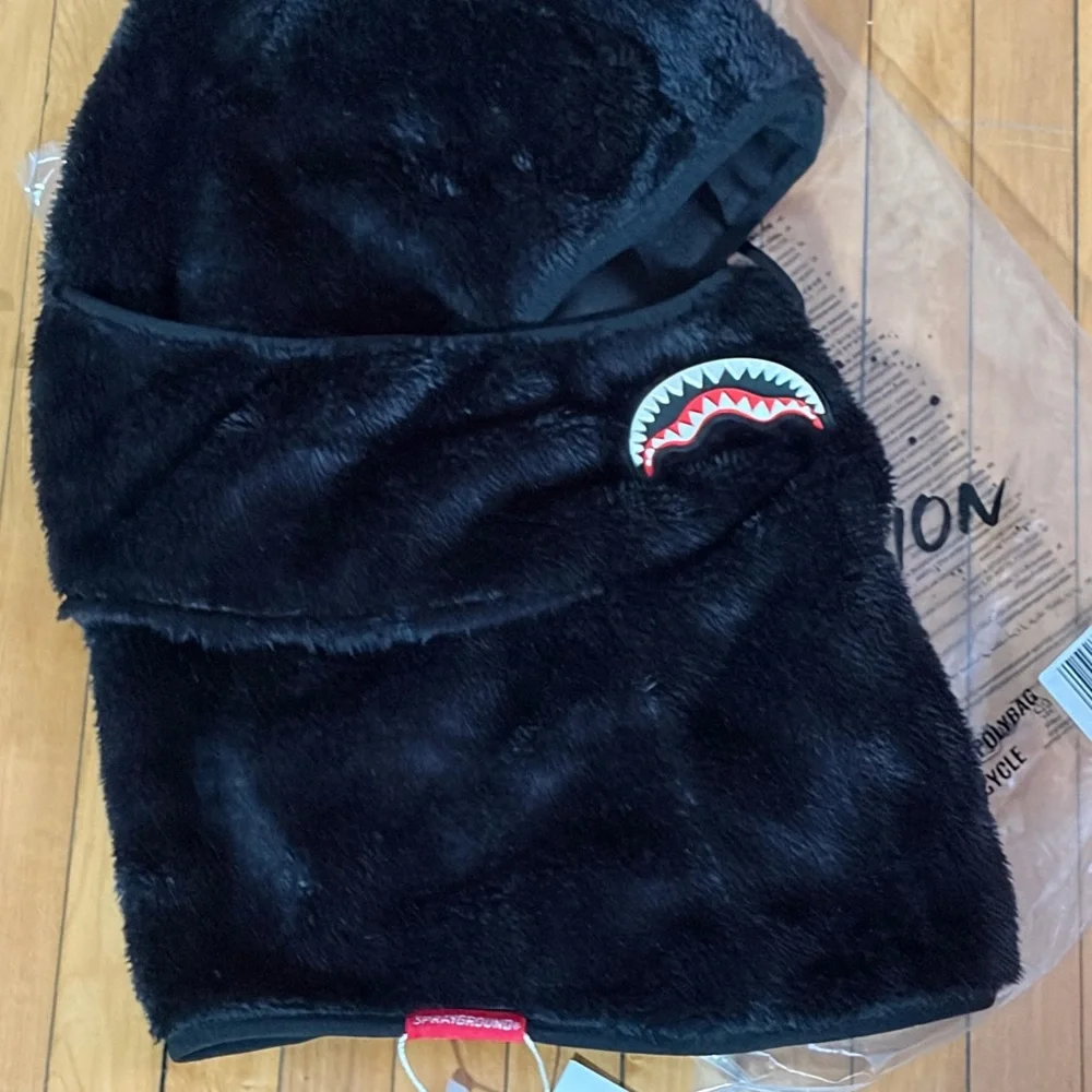 Sprayground Black Furry Hooded Scarf